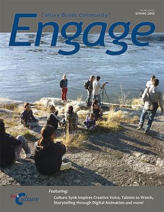 Cover of Engage Magazine Spring 2012 - A group of youth sit and stand near a body of water.