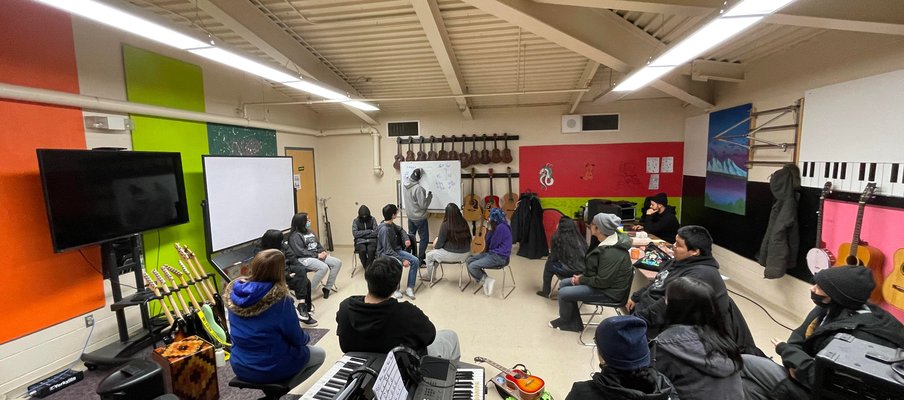 A photo of Stanley Mission youth attending a workshop at HHC High School.