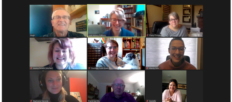 A screenshot of the Saskatchewan History and Folklore staff in a video meeting.