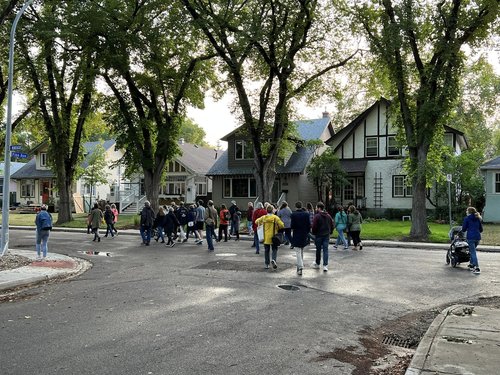 A walking tour group in Regina from 2023.