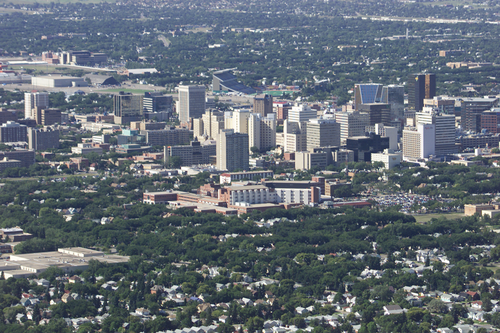 Aerial photo of downtown Regina, circa 2005. Photo from the City of Regina Archives.